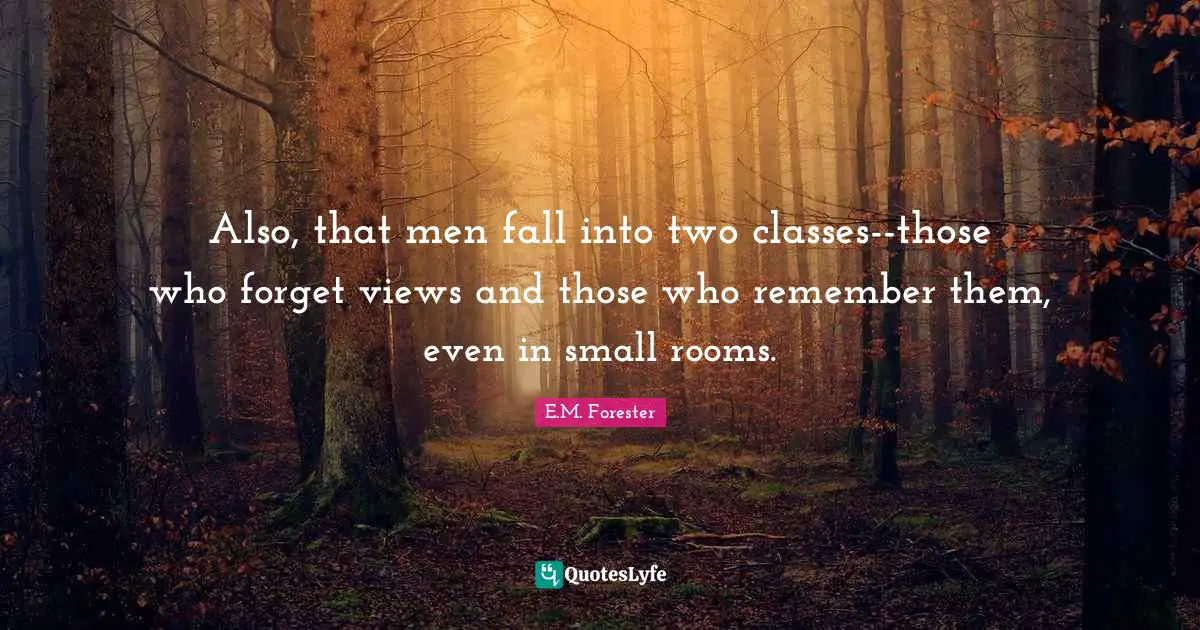 Also, that men fall into two classes--those who forget views and those who remember them, even in small rooms.