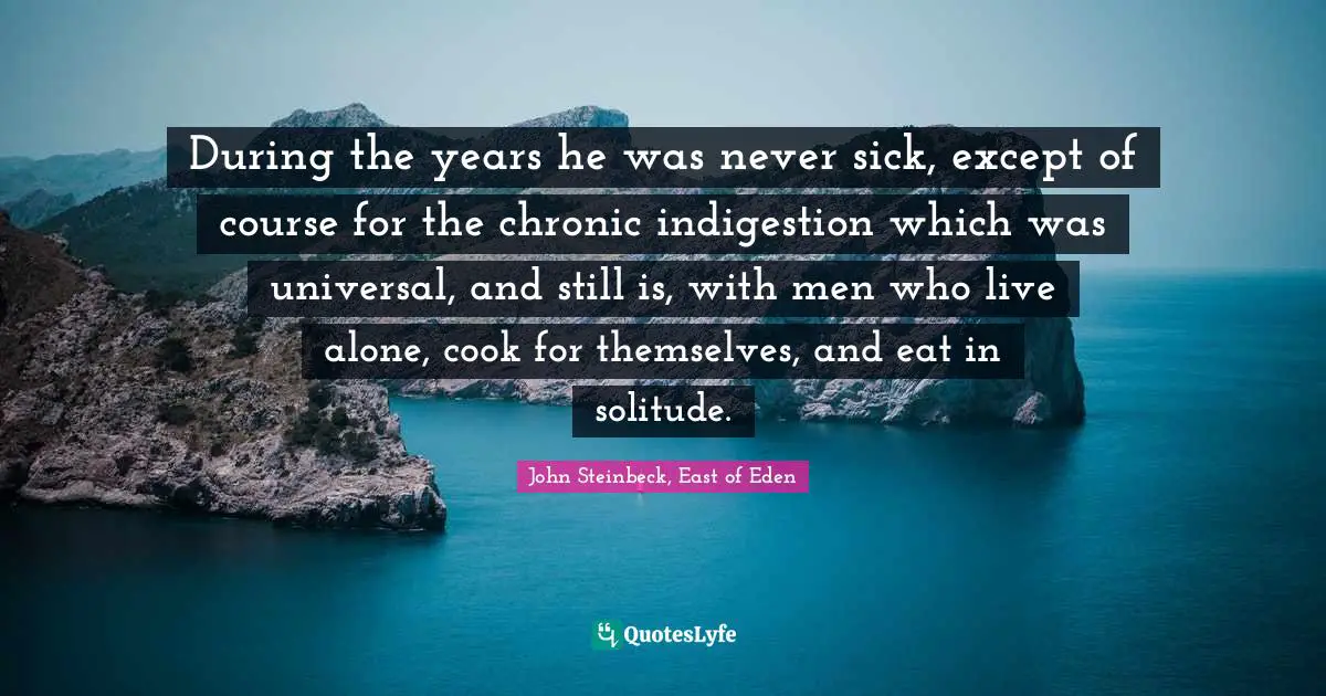 During the years he was never sick, except of course for the chronic indigestion which was universal, and still is, with men who live alone, cook for themselves, and eat in solitude.