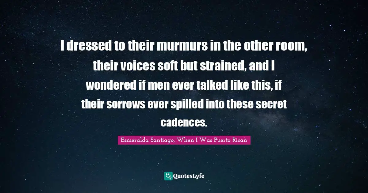 I dressed to their murmurs in the other room, their voices soft but strained, and I wondered if men ever talked like this, if their sorrows ever spilled into these secret cadences.