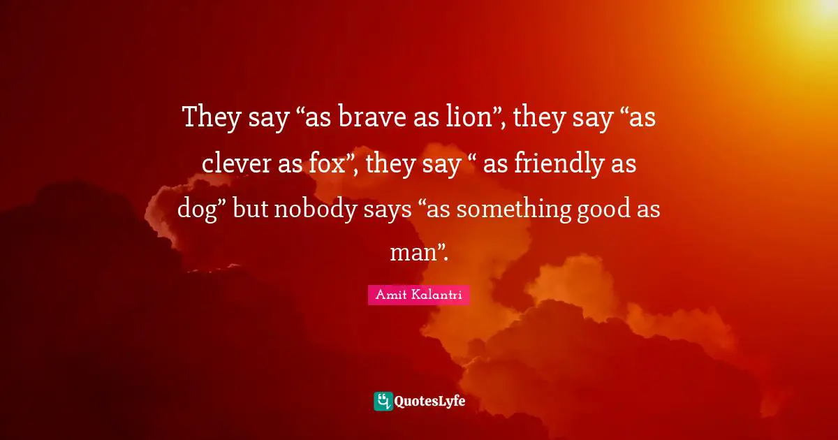 They say “as brave as lion”, they say “as clever as fox”, they say “ as friendly as dog” but nobody says “as something good as man”.