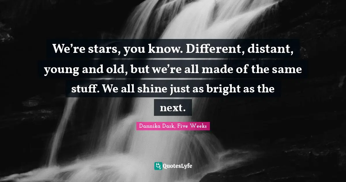 Dannika Dark, Five Weeks Quotes: We’re stars, you know. Different, distant, young and old, but we’re all made of the same stuff. We all shine just as bright as the next.