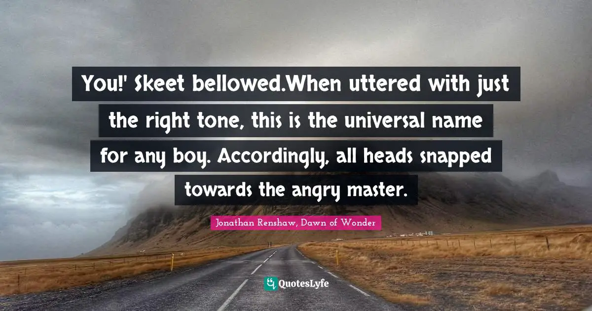 You!' Skeet bellowed.When uttered with just the right tone, this is the universal name for any boy. Accordingly, all heads snapped towards the angry master.