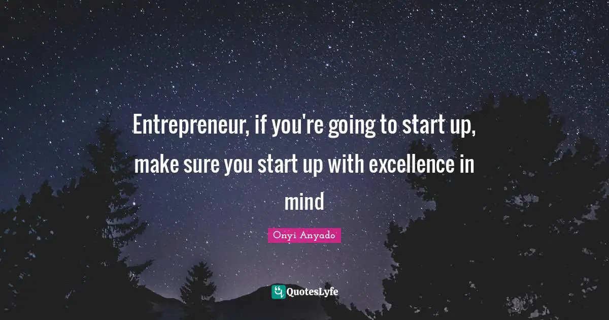Excellence In Leadership Quotes: "Entrepreneur, if you're going to start up, make sure you start up with excellence in mind"