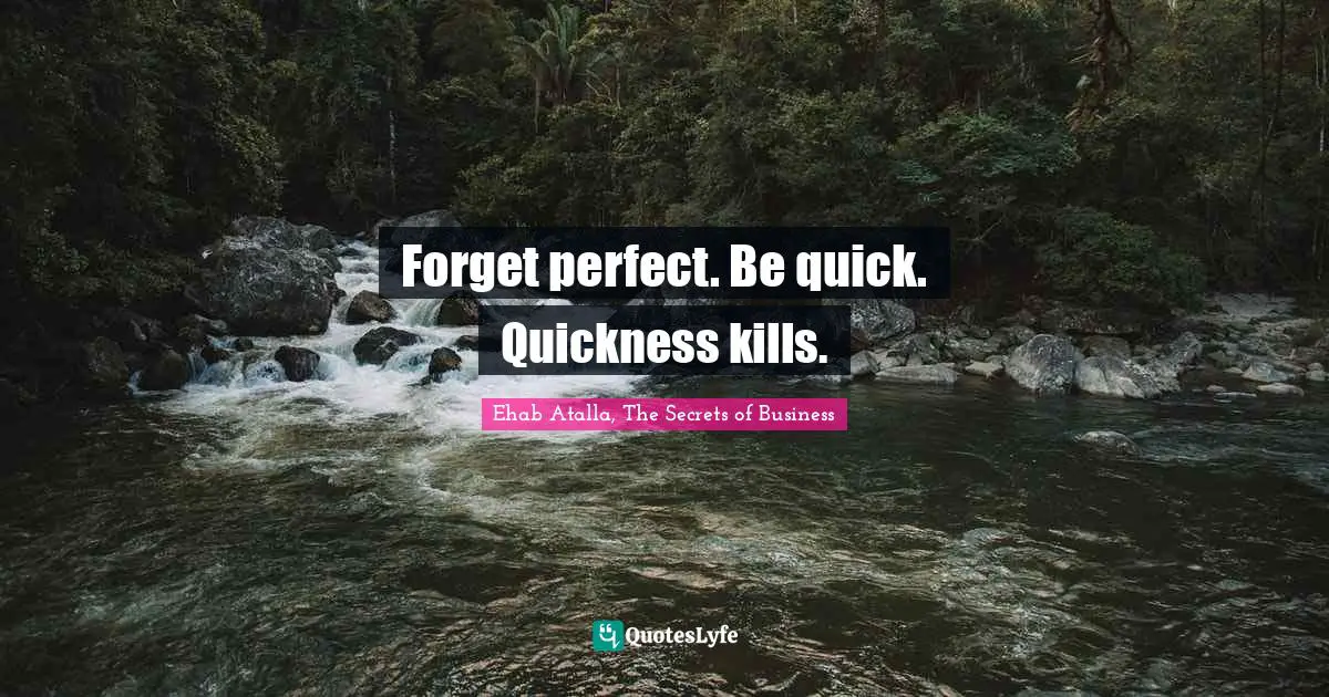 Forget perfect. Be quick. Quickness kills.