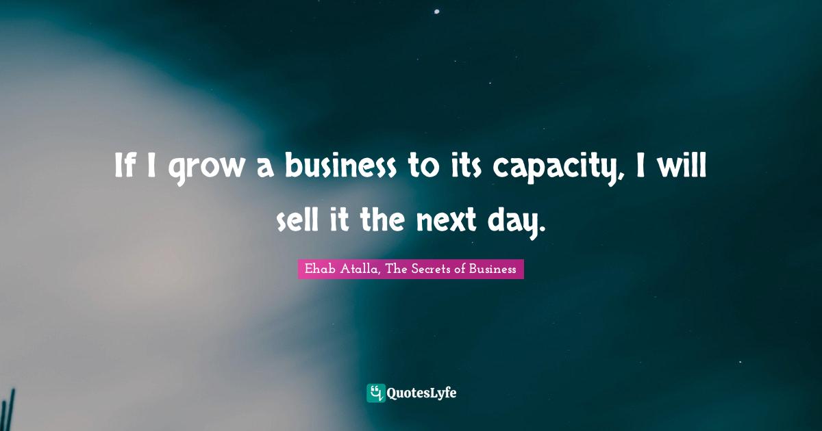 If I grow a business to its capacity, I will sell it the next day.
