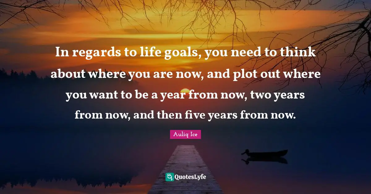 In regards to life goals, you need to think about where you are now, and plot out where you want to be a year from now, two years from now, and then five years from now.
