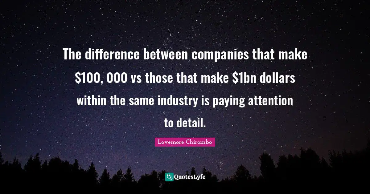 The difference between companies that make $100, 000 vs those that make $1bn dollars within the same industry is paying attention to detail.