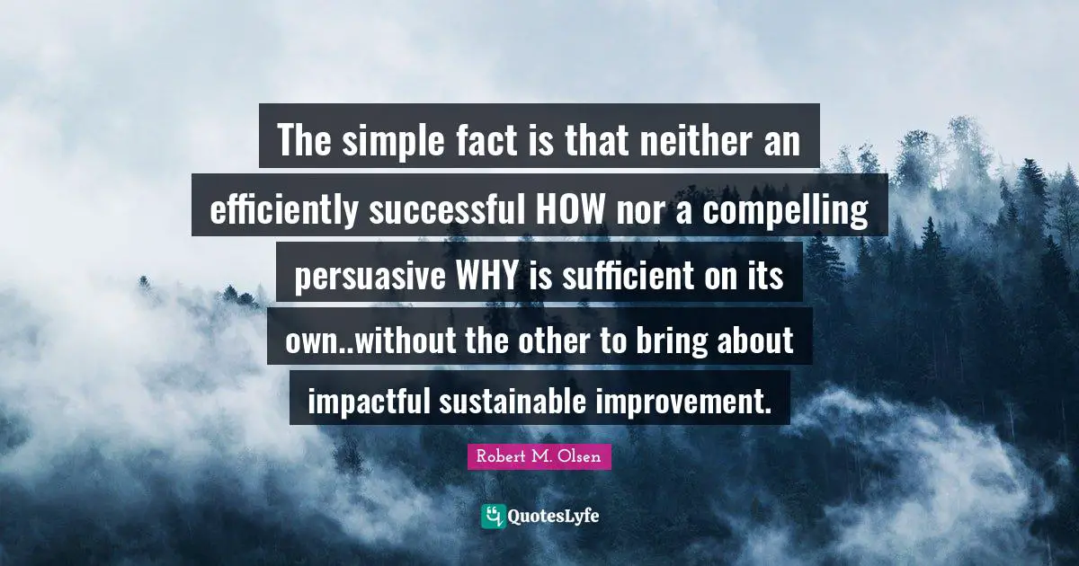 The simple fact is that neither an efficiently successful HOW nor a compelling persuasive WHY is sufficient on its own..without the other to bring about impactful sustainable improvement.