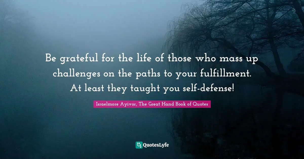 Be grateful for the life of those who mass up challenges on the paths to your fulfillment. At least they taught you self-defense!