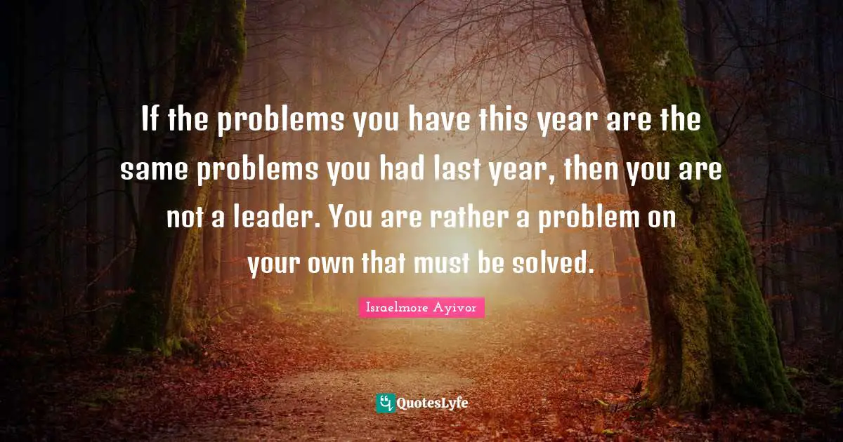 If the problems you have this year are the same problems you had last year, then you are not a leader. You are rather a problem on your own that must be solved.