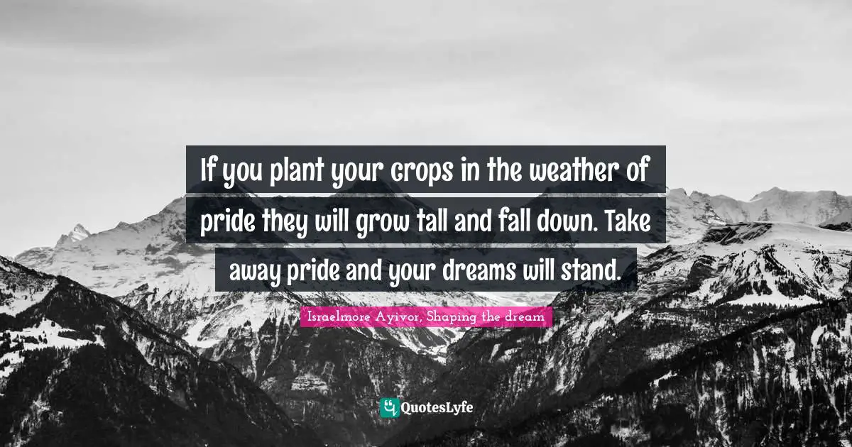 If you plant your crops in the weather of pride they will grow tall and fall down. Take away pride and your dreams will stand.