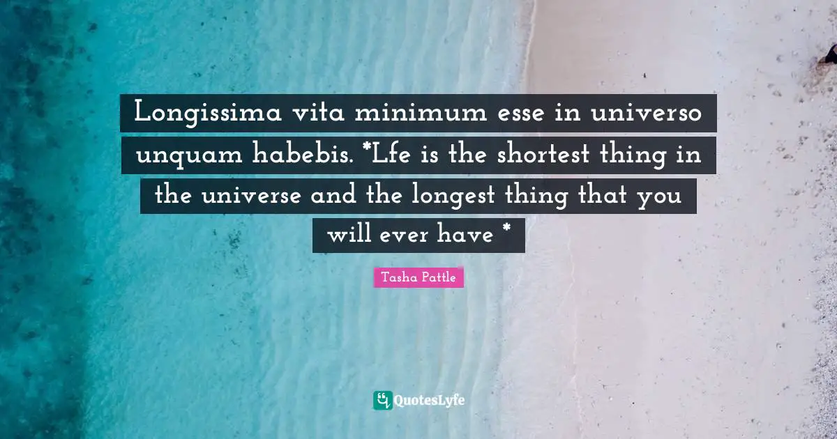 Longissima vita minimum esse in universo unquam habebis. *Lfe is the shortest thing in the universe and the longest thing that you will ever have *