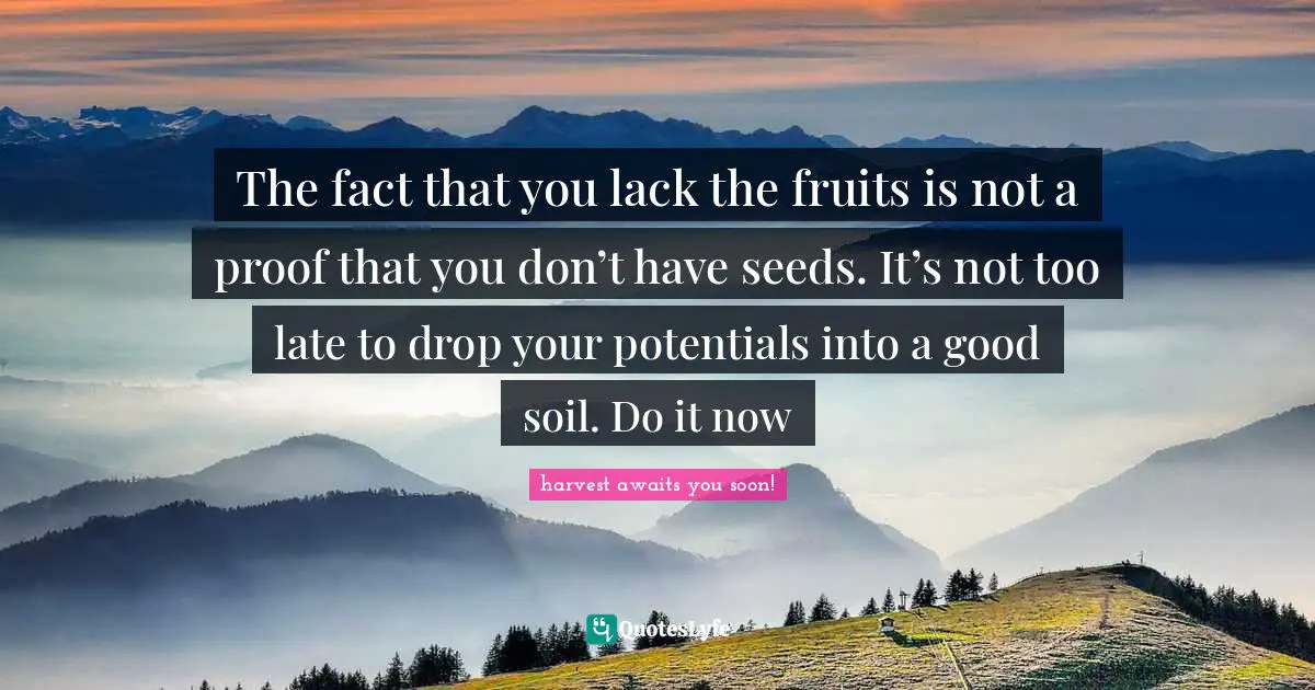 The fact that you lack the fruits is not a proof that you don’t have seeds. It’s not too late to drop your potentials into a good soil. Do it now