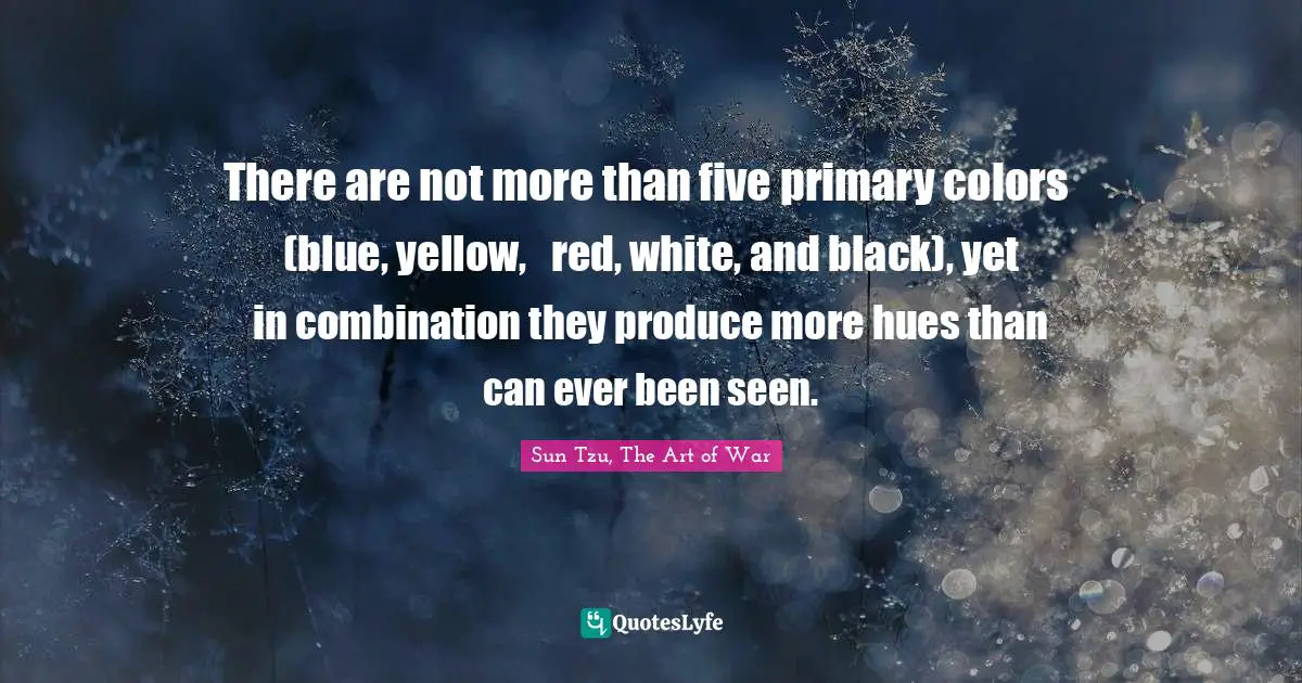 There are not more than five primary colors  (blue, yellow,   red, white, and black), yet in combination they produce more hues than can ever been seen.