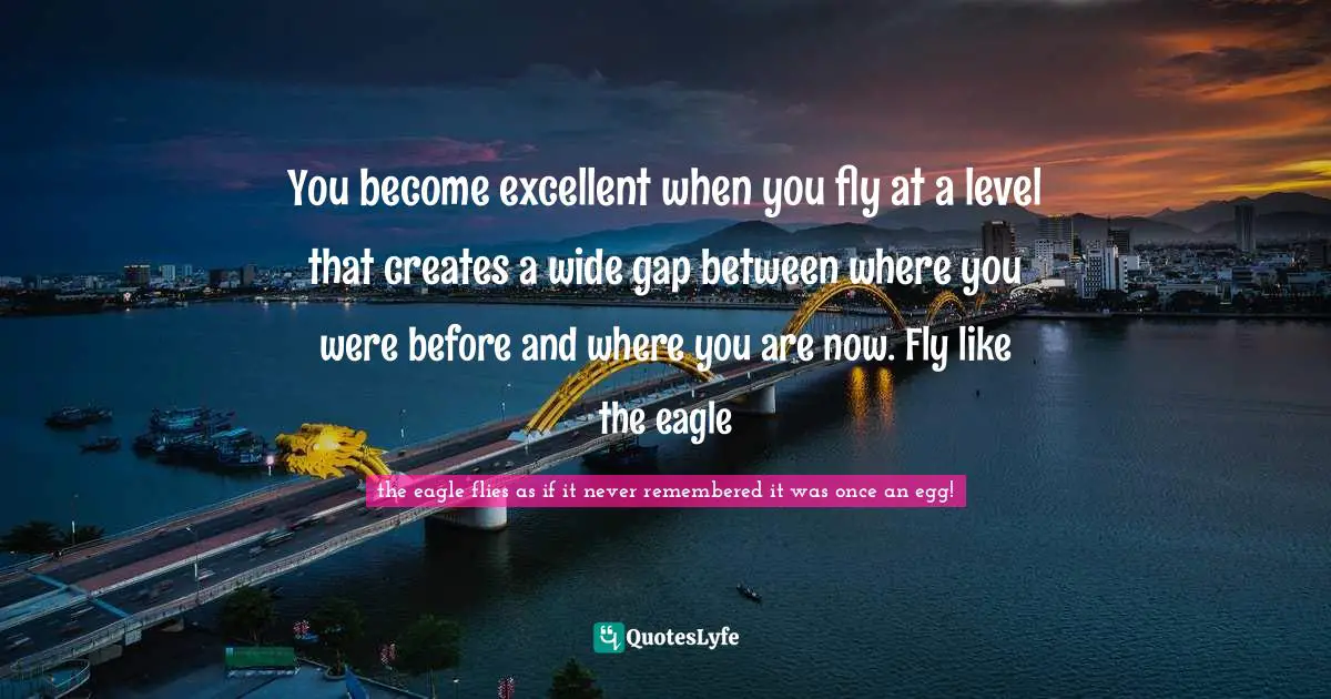 You become excellent when you fly at a level that creates a wide gap between where you were before and where you are now. Fly like the eagle