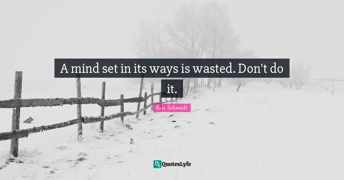 Eric Schmidt Quotes: "A mind set in its ways is wasted. Don't do it."