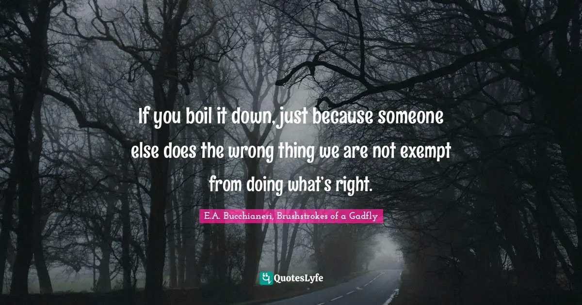 If you boil it down, just because someone else does the wrong thing we are not exempt from doing what’s right.