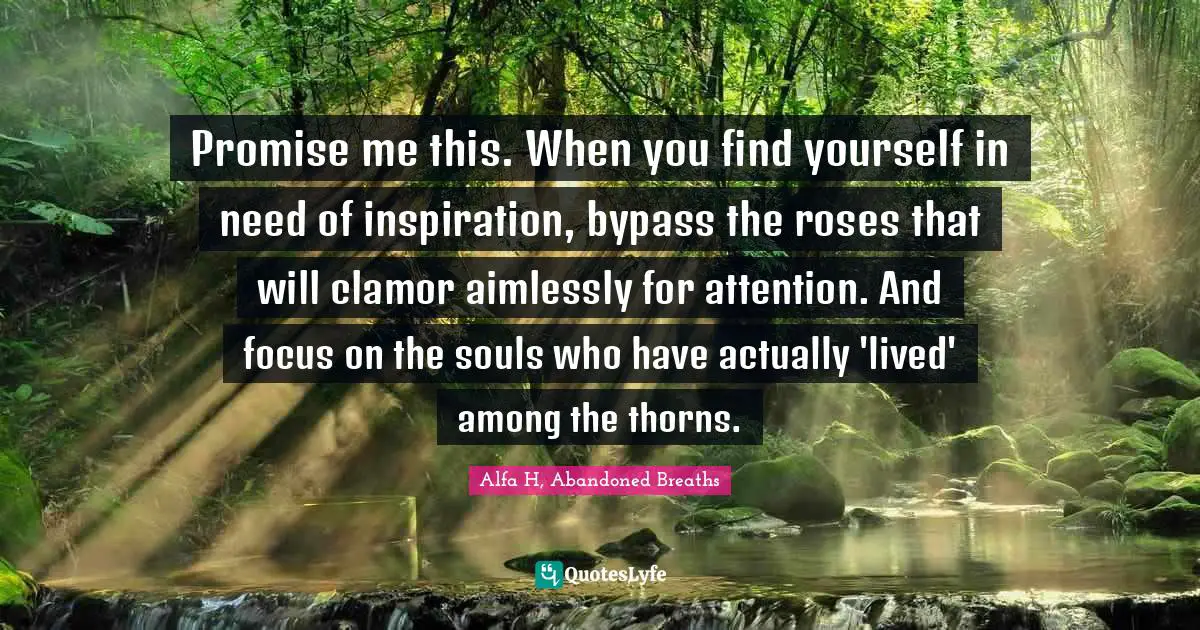 Promise me this. When you find yourself in need of inspiration, bypass the roses that will clamor aimlessly for attention. And focus on the souls who have actually 'lived' among the thorns.