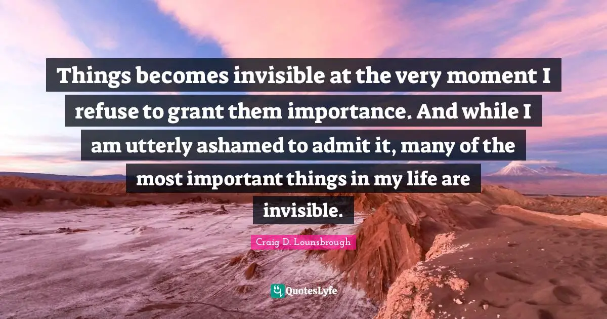 Reject Quotes: "Things becomes invisible at the very moment I refuse to grant them importance. And while I am utterly ashamed to admit it, many of the most important things in my life are invisible."