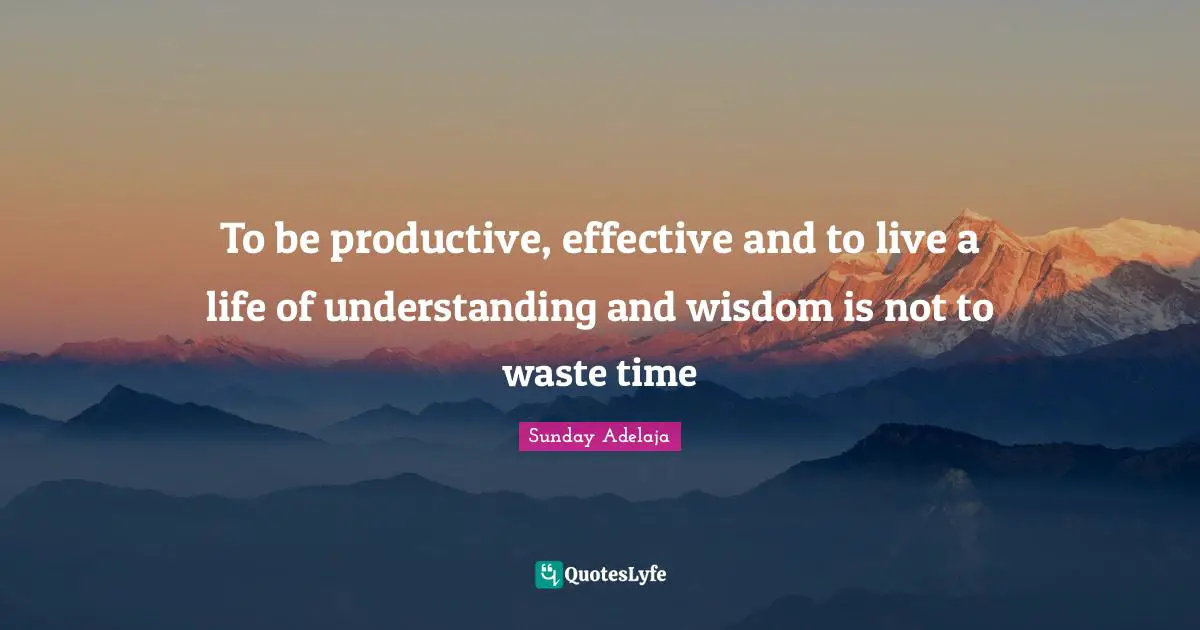 To be productive, effective and to live a life of understanding and wisdom is not to waste time