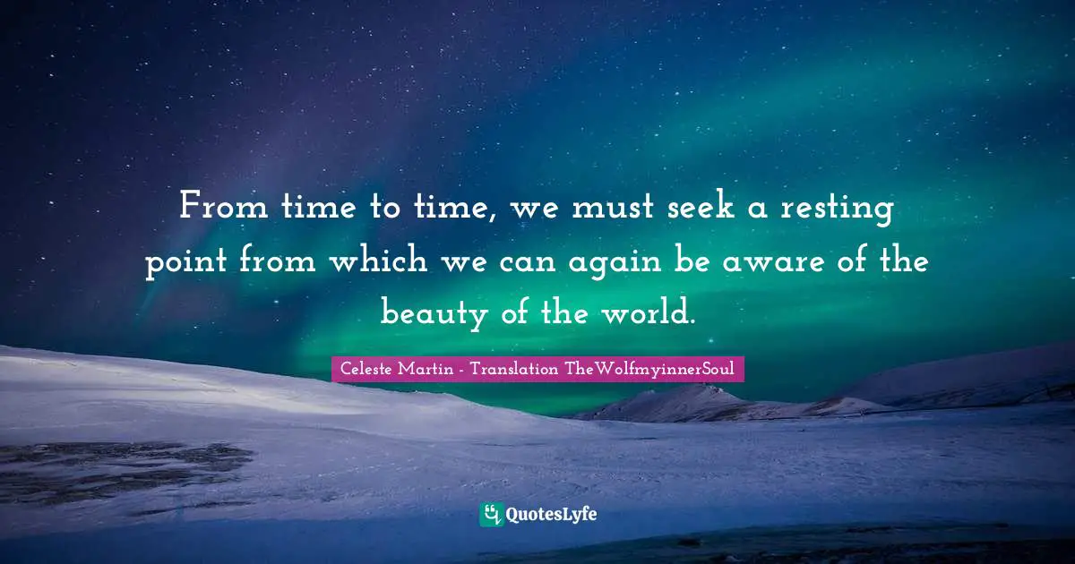 From time to time, we must seek a resting point from which we can again be aware of the beauty of the world.