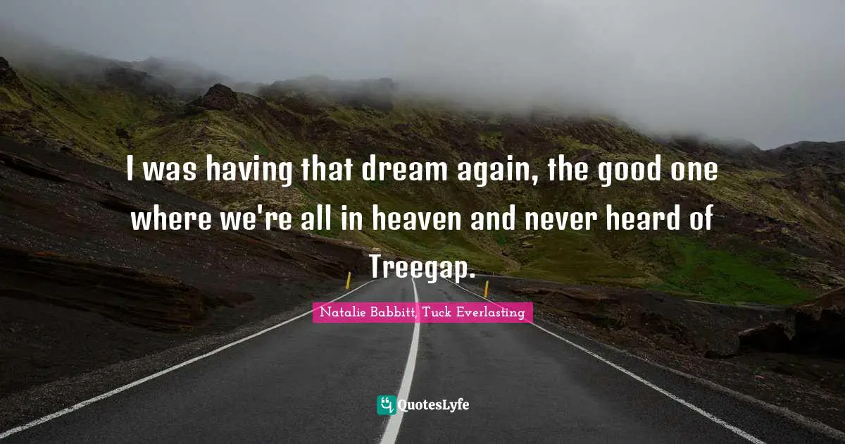 I was having that dream again, the good one where we're all in heaven and never heard of Treegap.