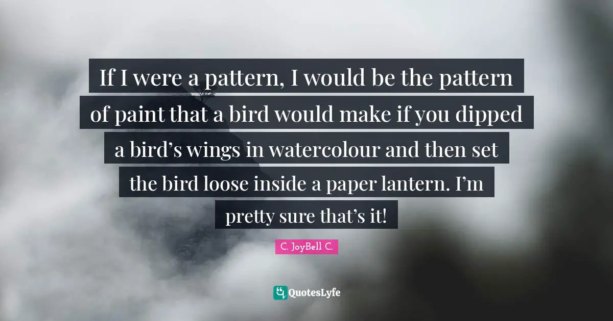 If I were a pattern, I would be the pattern of paint that a bird would make if you dipped a bird’s wings in watercolour and then set the bird loose inside a paper lantern. I’m pretty sure that’s it!