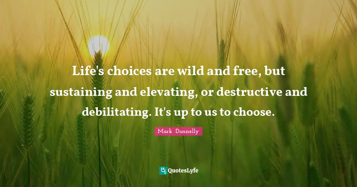 Life's choices are wild and free, but sustaining and elevating, or destructive and debilitating. It's up to us to choose.