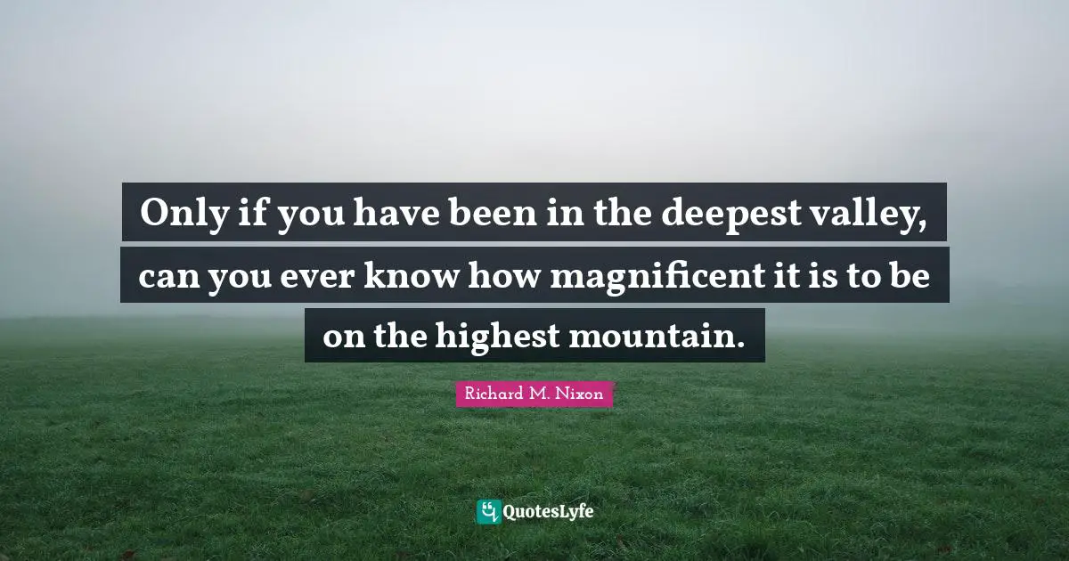 Inspirational Life Quotes: "Only if you have been in the deepest valley, can you ever know how magnificent it is to be on the highest mountain."