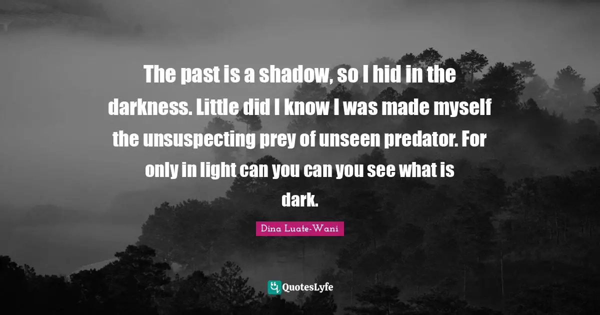 The past is a shadow, so I hid in the darkness. Little did I know I was made myself the unsuspecting prey of unseen predator. For only in light can you can you see what is dark.