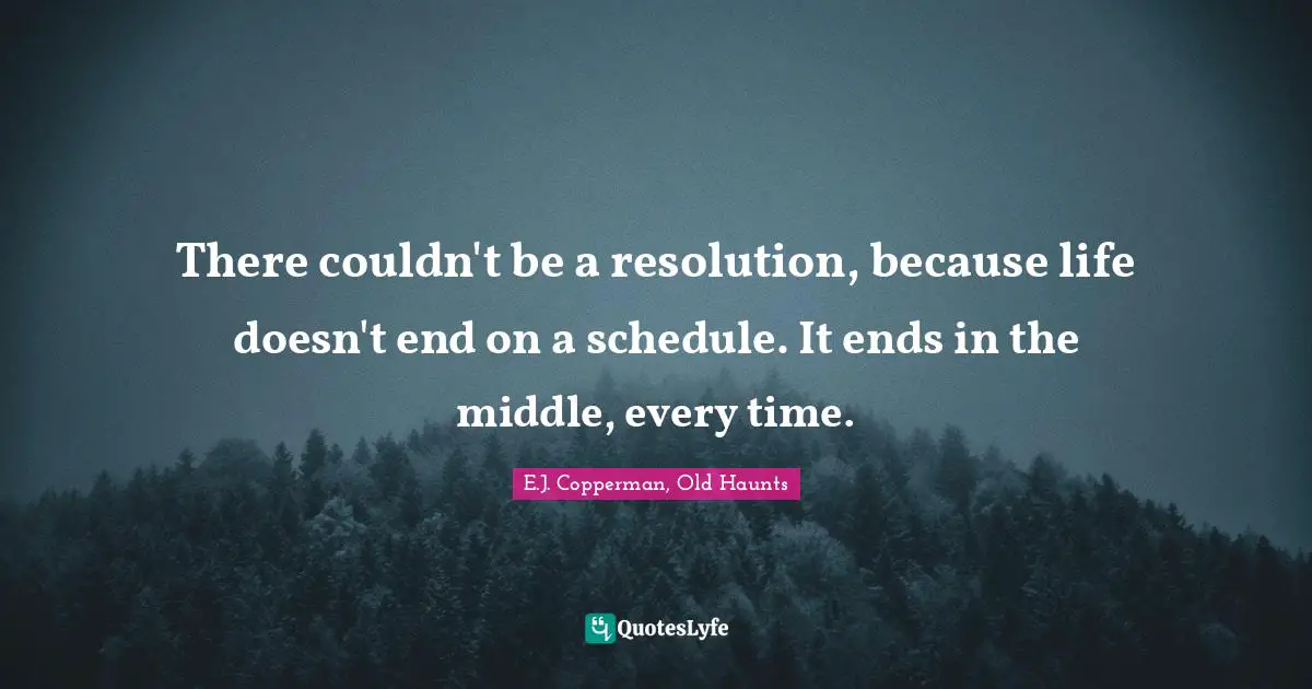 There couldn't be a resolution, because life doesn't end on a schedule. It ends in the middle, every time.