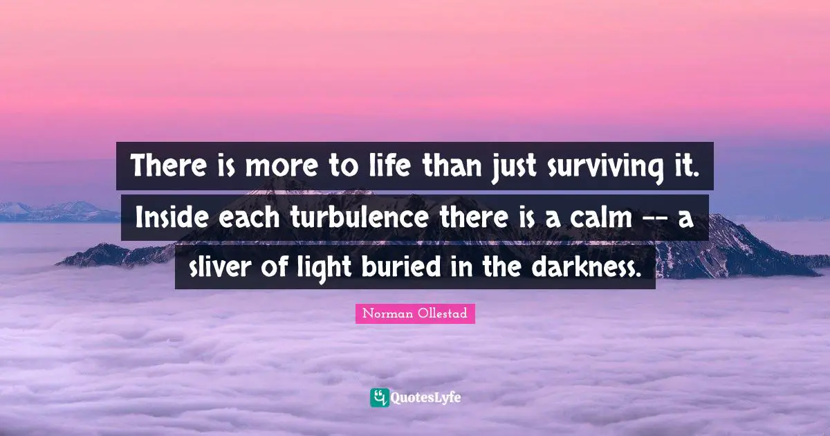 There is more to life than just surviving it. Inside each turbulence there is a calm -- a sliver of light buried in the darkness.