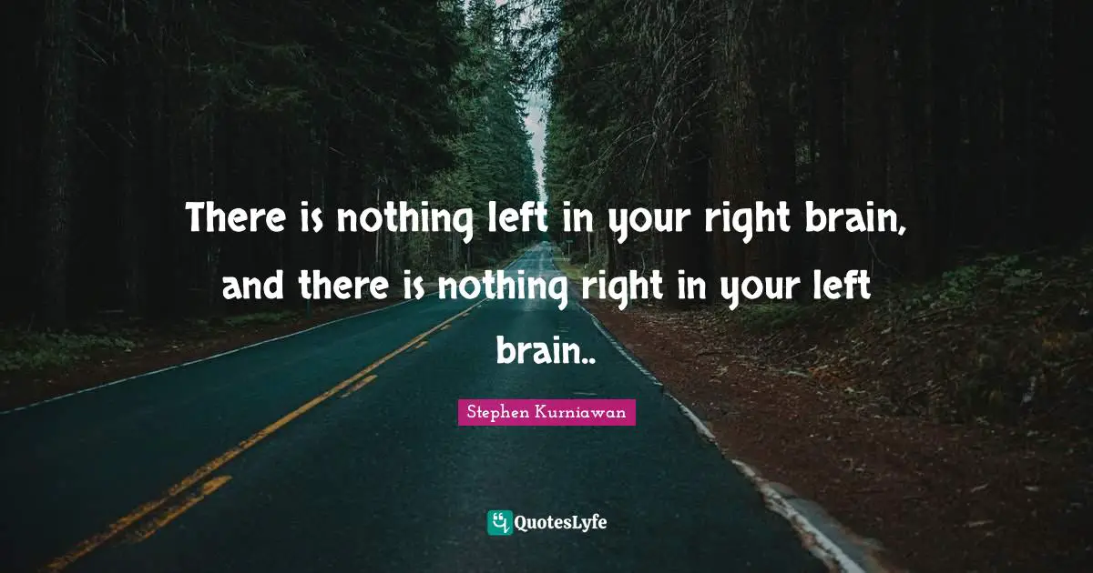 There is nothing left in your right brain, and there is nothing right in your left brain..