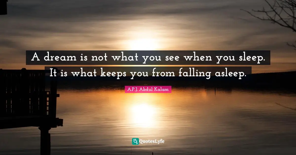A dream is not what you see when you sleep. It is what keeps you from falling asleep.