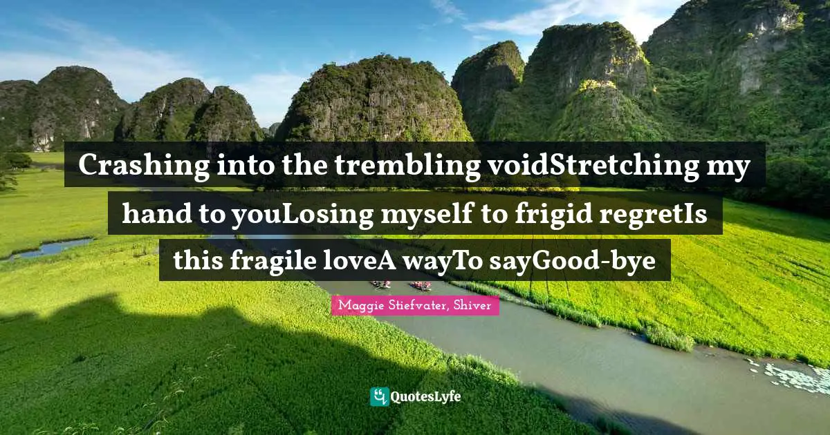 Crashing into the trembling voidStretching my hand to youLosing myself to frigid regretIs this fragile loveA wayTo sayGood-bye