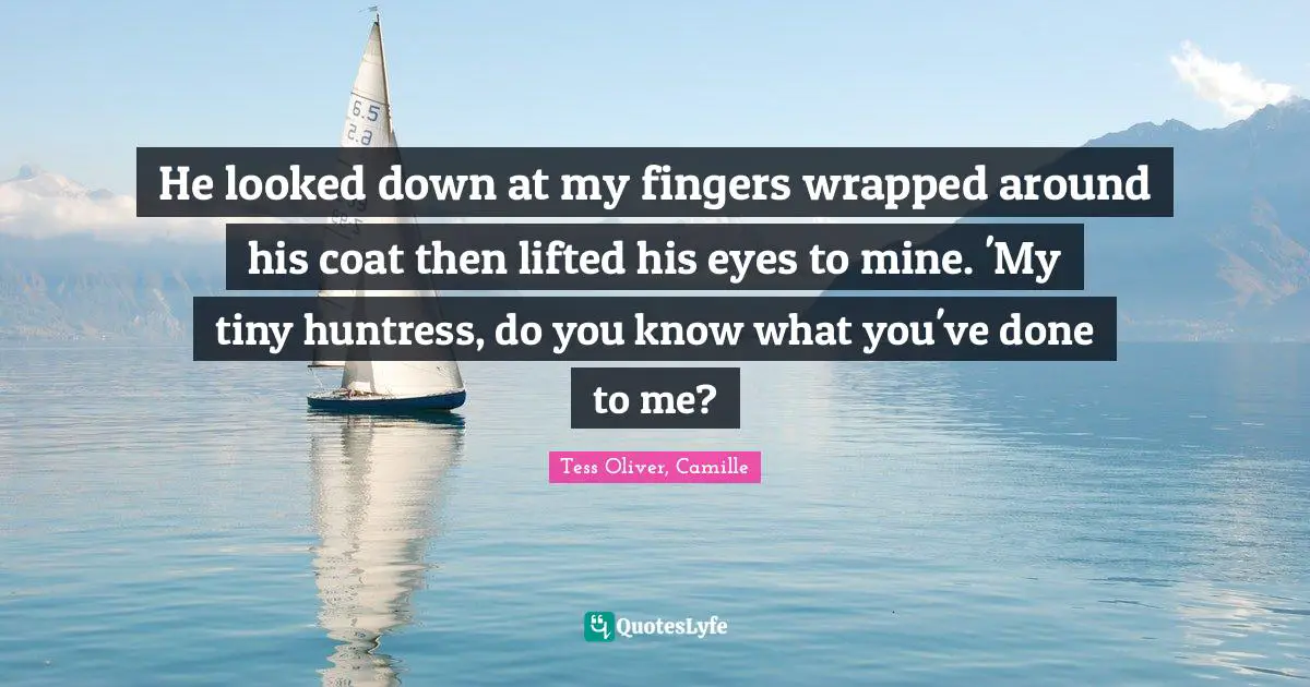 He looked down at my fingers wrapped around his coat then lifted his eyes to mine. 'My tiny huntress, do you know what you've done to me?