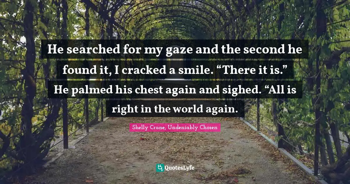 He searched for my gaze and the second he found it, I cracked a smile. “There it is.” He palmed his chest again and sighed. “All is right in the world again.