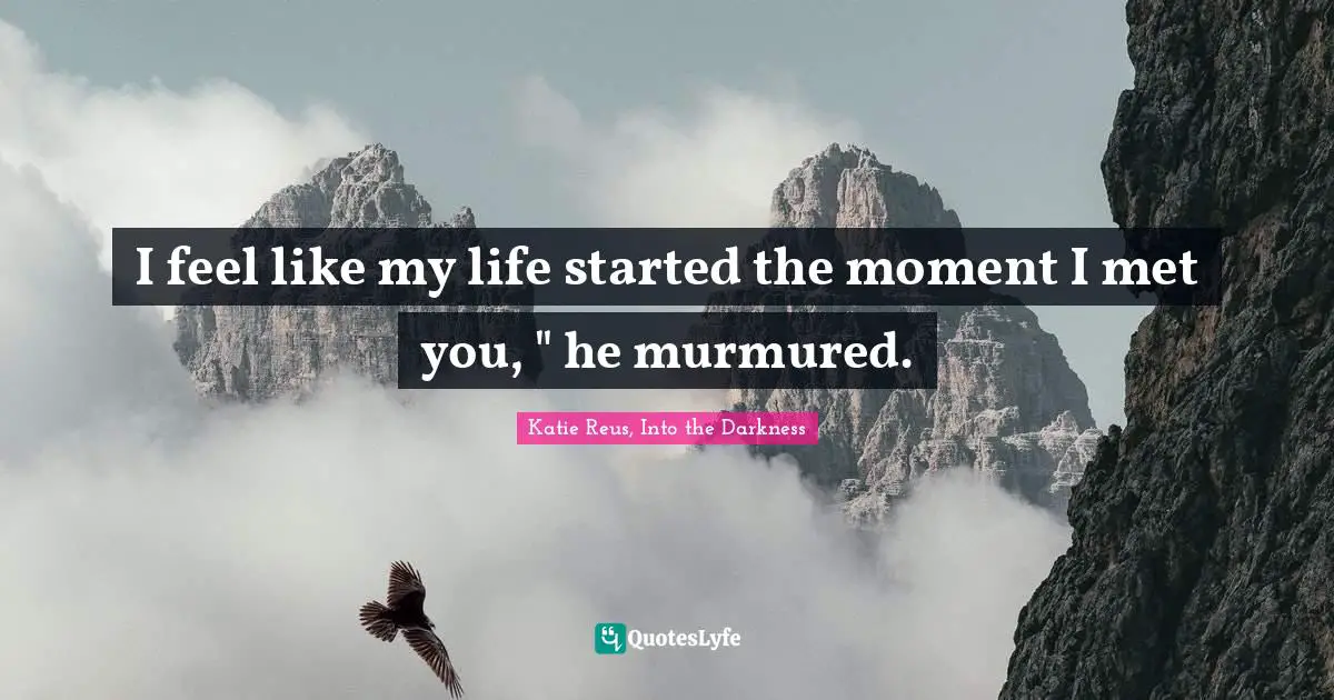 Katie Reus, Into The Darkness Quotes: "I feel like my life started the moment I met you, " he murmured."