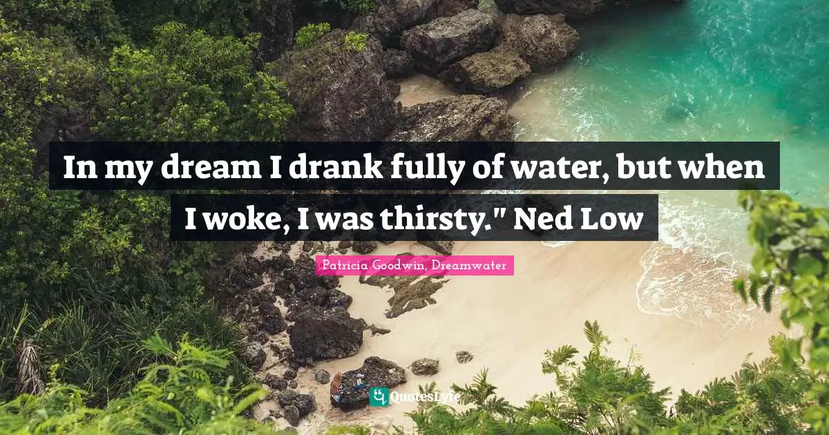 In my dream I drank fully of water, but when I woke, I was thirsty." Ned Low