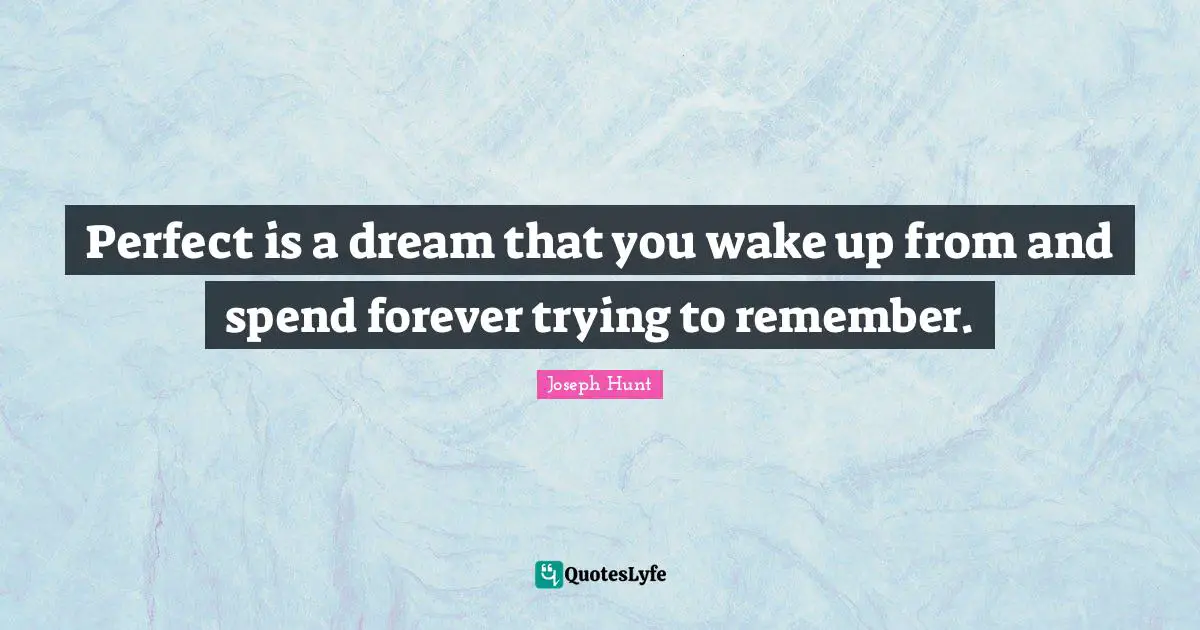 Perfect is a dream that you wake up from and spend forever trying to remember.
