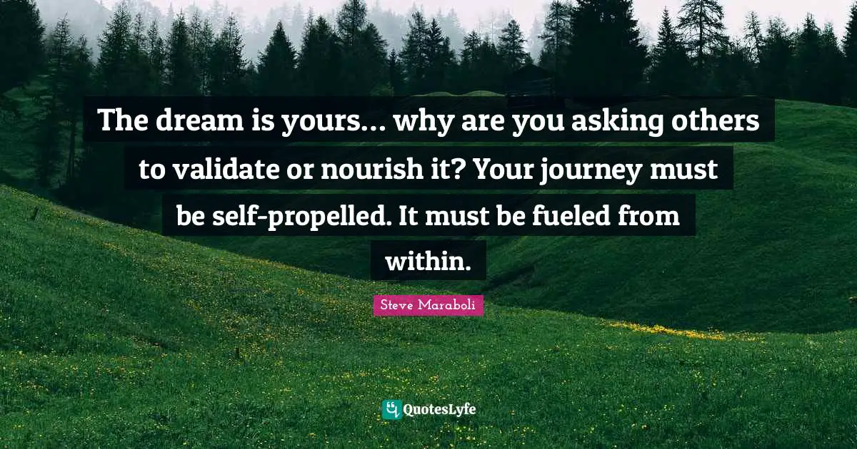 The dream is yours… why are you asking others to validate or nourish it? Your journey must be self-propelled. It must be fueled from within.