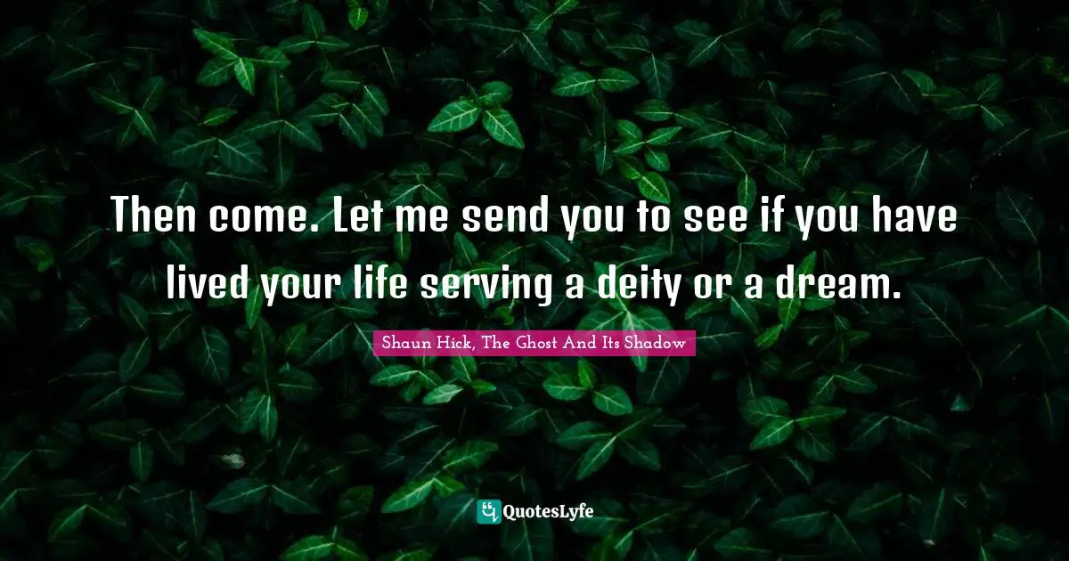 Then come. Let me send you to see if you have lived your life serving a deity or a dream.