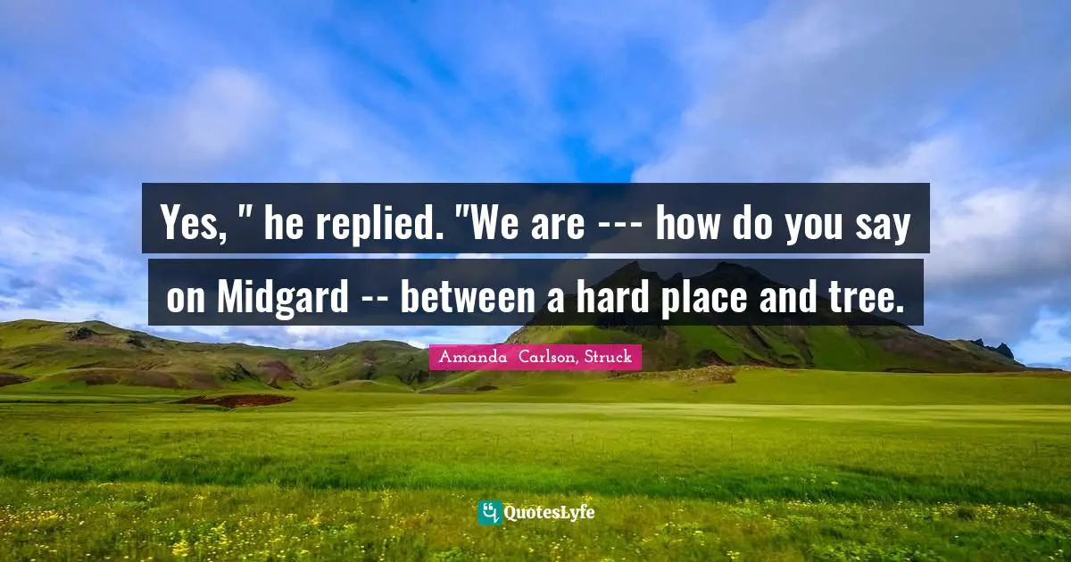 Yes, " he replied. "We are --- how do you say on Midgard -- between a hard place and tree.