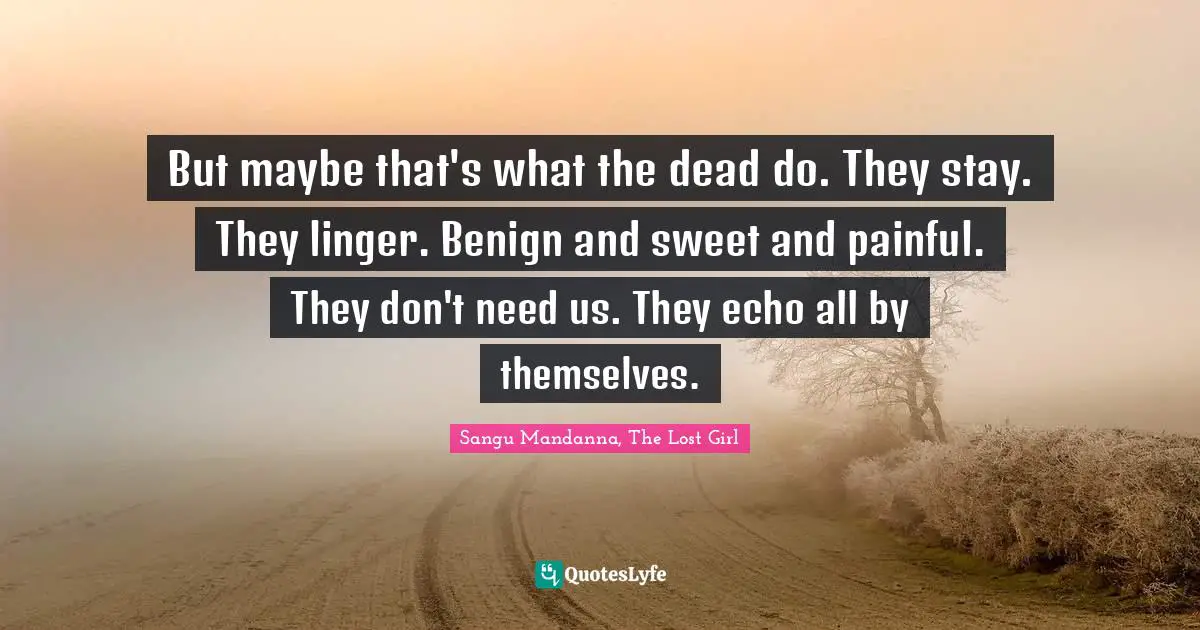 But maybe that's what the dead do. They stay. They linger. Benign and sweet and painful. They don't need us. They echo all by themselves.