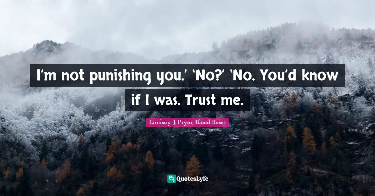 I’m not punishing you.’ ‘No?’ ‘No. You’d know if I was. Trust me.