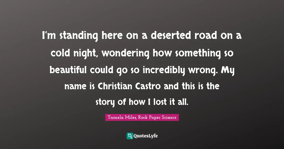 I’m standing here on a deserted road on a cold night, wondering how something so beautiful could go so incredibly wrong. My name is Christian Castro and this is the story of how I lost it all.