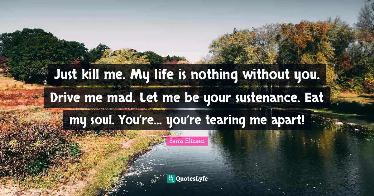 Just kill me. My life is nothing without you. Drive me mad. Let me be your sustenance. Eat my soul. You’re… you’re tearing me apart!