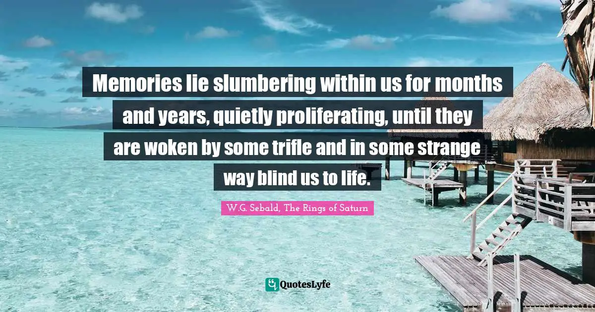 Memories lie slumbering within us for months and years, quietly proliferating, until they are woken by some trifle and in some strange way blind us to life.