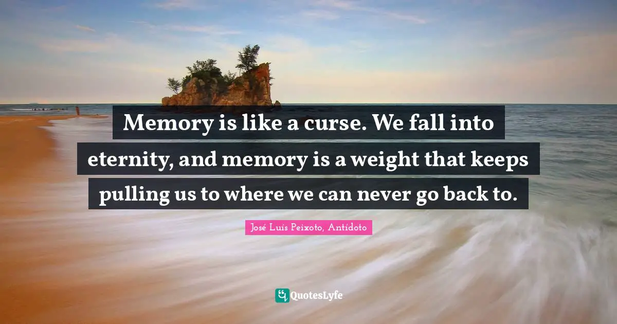 Memory is like a curse. We fall into eternity, and memory is a weight that keeps pulling us to where we can never go back to.