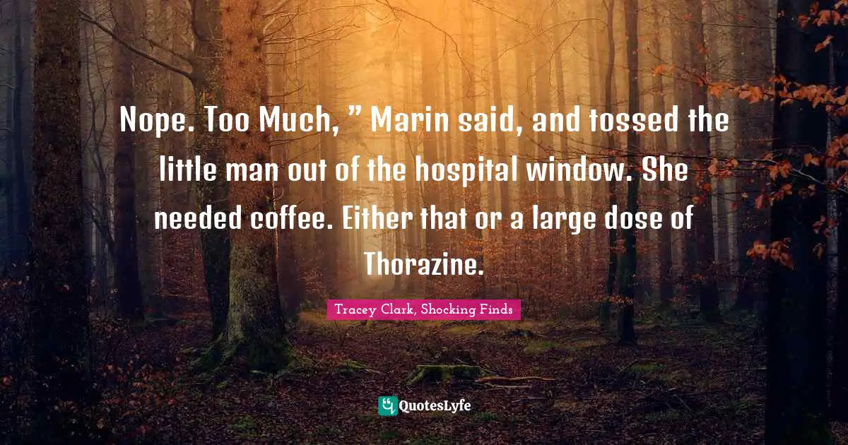 Nope. Too Much, ” Marin said, and tossed the little man out of the hospital window. She needed coffee. Either that or a large dose of Thorazine.